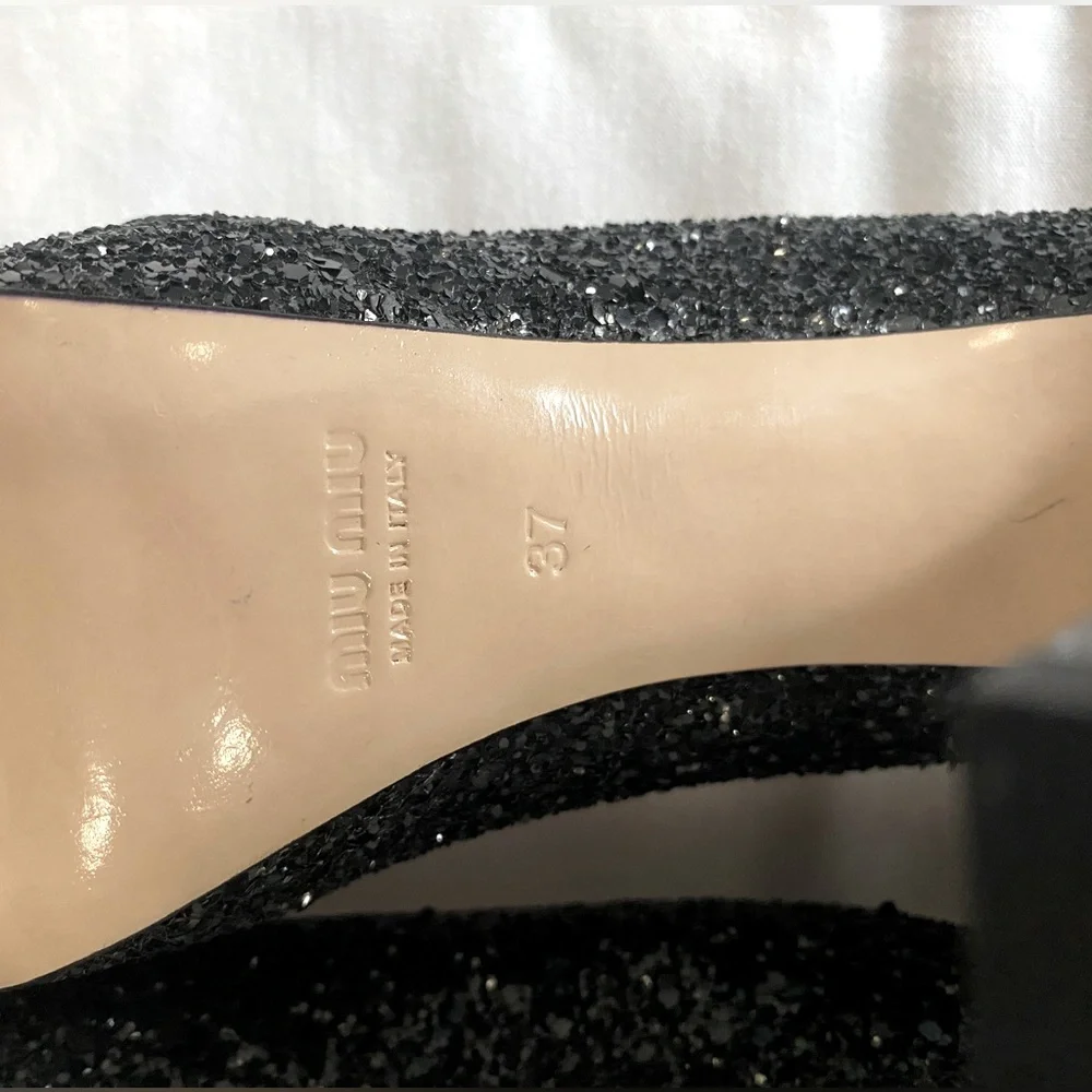 Miu Miu Black Glitter Peep-Toe Platform Pumps